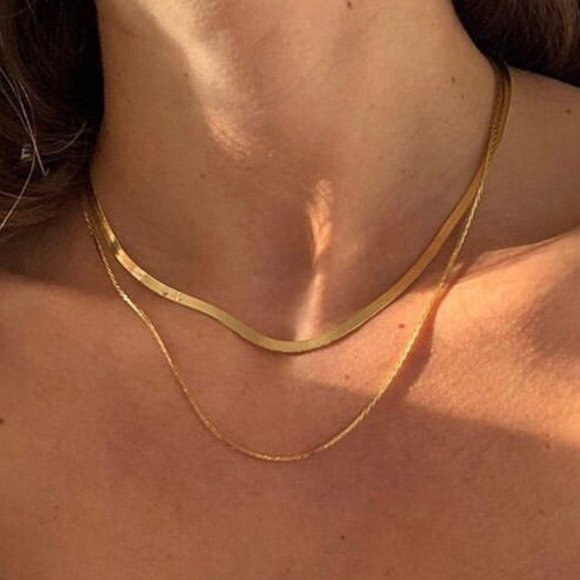 18K Gold Plated Double Layer Snake Chain Necklace - Picture 2 of 4